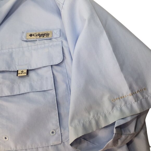 Columbia PFG Omni-Shade Vented Fishing Hiking Shirt XXL Blue Short Sleeve Button - Picture 9 of 11
